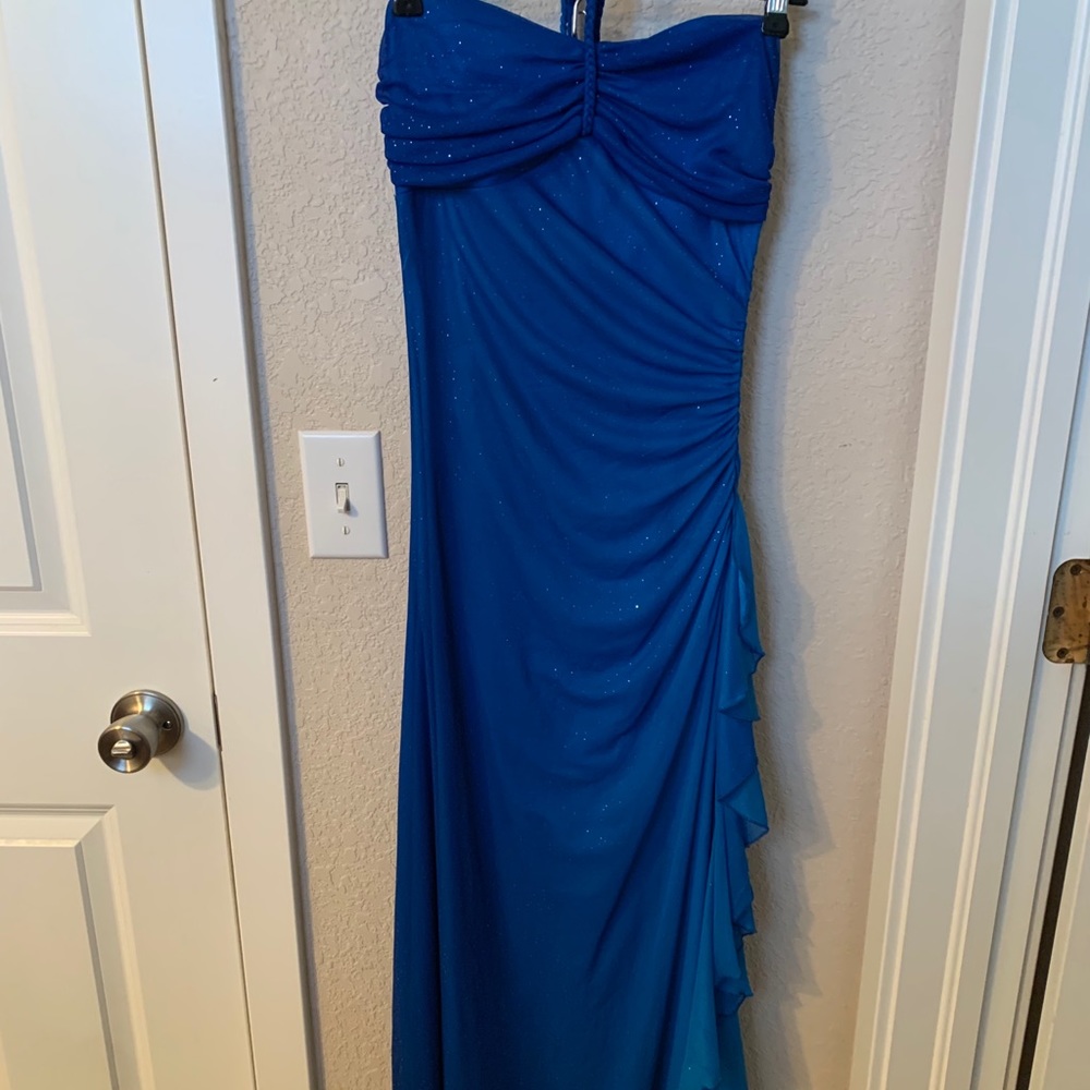 Aqua Blue and Sparkly Form Fitting Prom Dress
